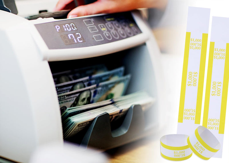 ONLYKXY 50pcs Self Sealing Cash Currency Straps Money Paper Bands Bill Wrappers Tape for Bank Supermarket Currency Organize Cash Dollar Wraps Organizer ($1000) $1000