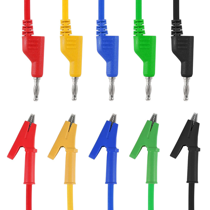 [Australia - AusPower] - UMLIFE 10PCS Multimeter Banana Plug to Crocodile Alligator Clip Test Probe, 4mm, 1000V/15A, 3.3ft/1m, Multicolor 