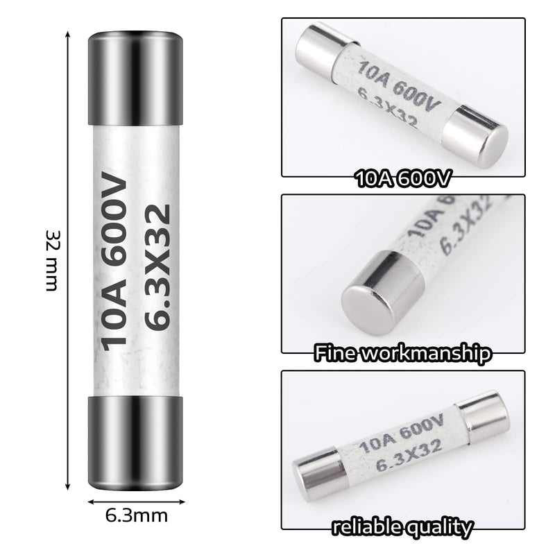 [Australia - AusPower] - Kingdder 10 Pieces FF10A 600v Multimeter Fuses Dc DMM Fuses Fast Blow Action 10A Multimeter Fuses Brass Made Ceramic Fuses for DC DMMs, 6.3 x 32 mm 