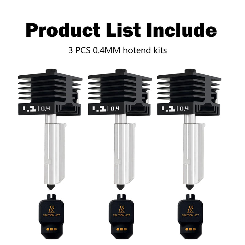 HzdaDeve 3 Pack 0.4MM Hotend for P2S/X2D/H2S/H2D/A1/A1 Mini Combo Print Head Hot End Kit Extruder High-Temperature Removable Hardened Steel Nozzle Silicone Cover Heater Sink for Bambu Lab 3D Printer 3PK 0.4MM