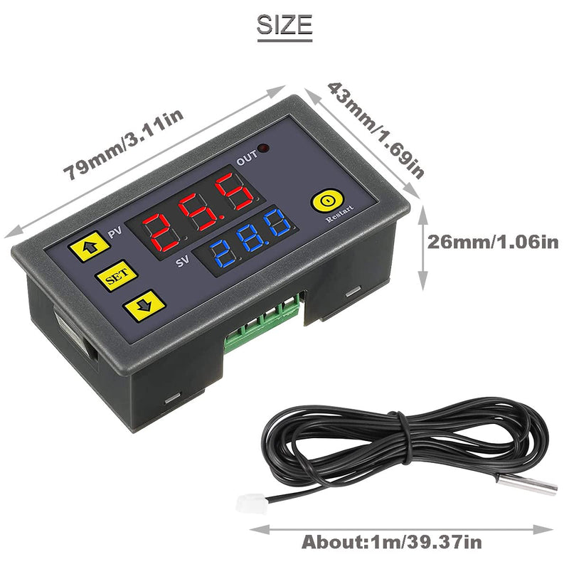 [Australia - AusPower] - Digital Temperature Controller Module W3230 DC 12V 20A LED Thermostat Thermometer Temperature Control Switch Sensor with Waterproof Probe -50℃ to 120℃ with red and Black Cable,Pack of 2 