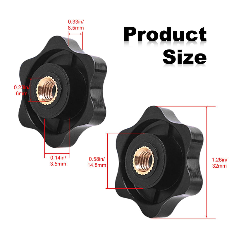 [Australia - AusPower] - 20pcs M6 Star Knob Female Threaded 32mm Plastic Head,Thru Hole Brass 6-Star Handle Nuts for Mechanical Equipment, 0.039inch/ 1mm Pitch of Thread?10White &10Black? 