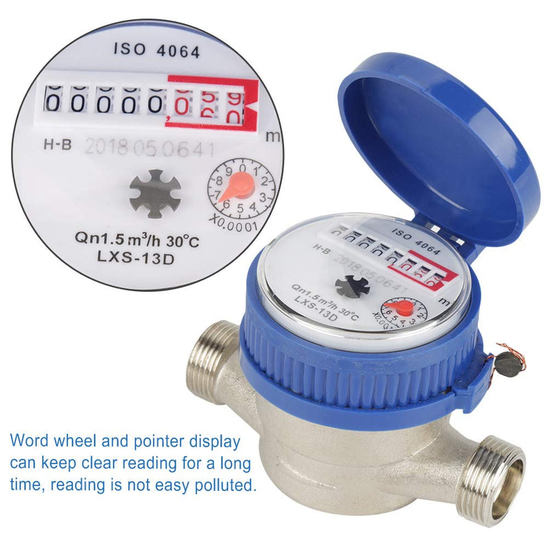 [Australia - AusPower] - Oumefar 1.5 Nominal Rate Vertical Horizontal Water Meter 1/2 Inch Plastic Cover Water Meter with Fittings for Home 