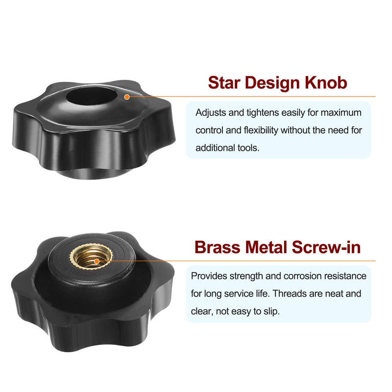 [Australia - AusPower] - 4pcs Star Knobs M8 Female Thread 38mm Head Plastic Through Hole Brass Screw-in Clamping Handles Threaded Hand Knobs, Black M8 x 38mm 