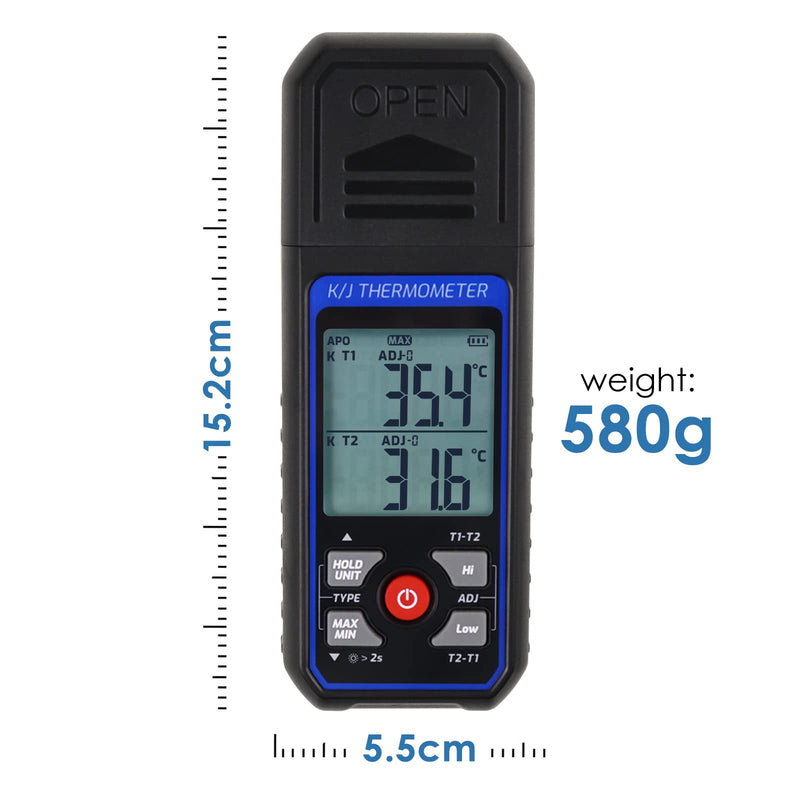 [Australia - AusPower] - Thermocouple Thermometer with 4 K-Type Thermocouples, Digital Dual-Channel K/J Type HVAC Temperature Meter, Temperature Range from -328 to 2501°F, Temperature Meter with Alarm and ADJ Compensation 