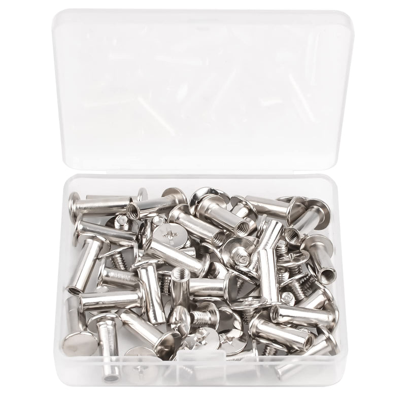 [Australia - AusPower] - Phillips Screws, 60 Sets 5mm X 15mm Nickel Plated Chicago Binding Screws Round Cross Head Stud Screw Posts Nail Rivet, Silver Tone 