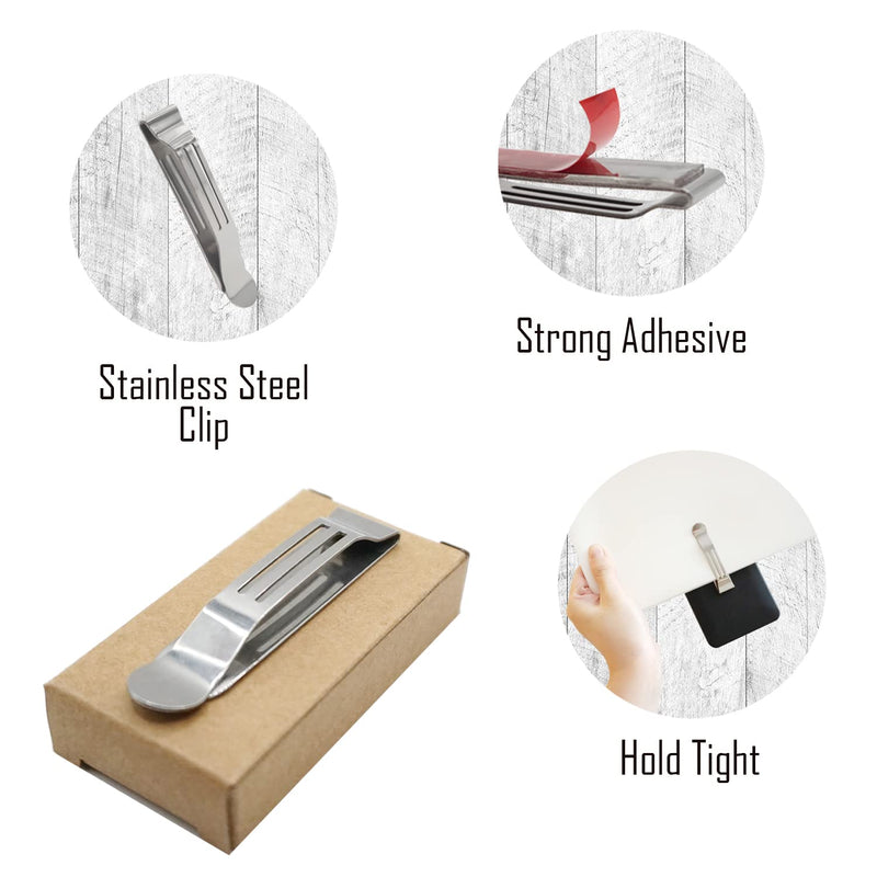 [Australia - AusPower] - Universal Attachable Pocket Clip 2 Pack Adhesive Stainless Steel Belt Clip for Smartphones Cell Phone Hip Clip Light Weight Metal Phone Clip for Belt Bag Holster GPS Walkie-Talkie Silver 