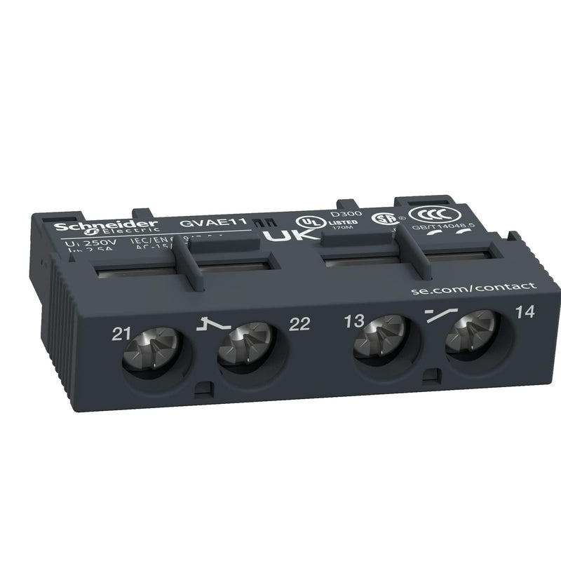 Schneider auxiliary switch block GV-AE11 | 1NO+1NC, front mounting, 24-240V AC