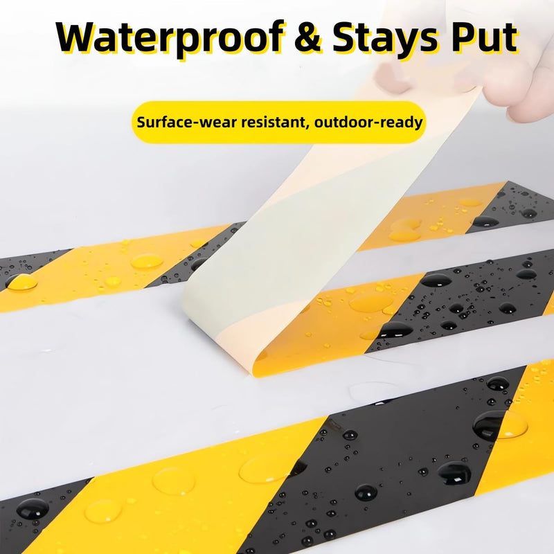 4inch x 110ft Black & Yellow Hazard Tape Warning Safety Stripe Tape for Floor Marking, Strong Adhesive Wear Resistance Waterproof Caution Tape Roll Ideal for Walls, Floors, Pipes and Equipment Black&Yellow
