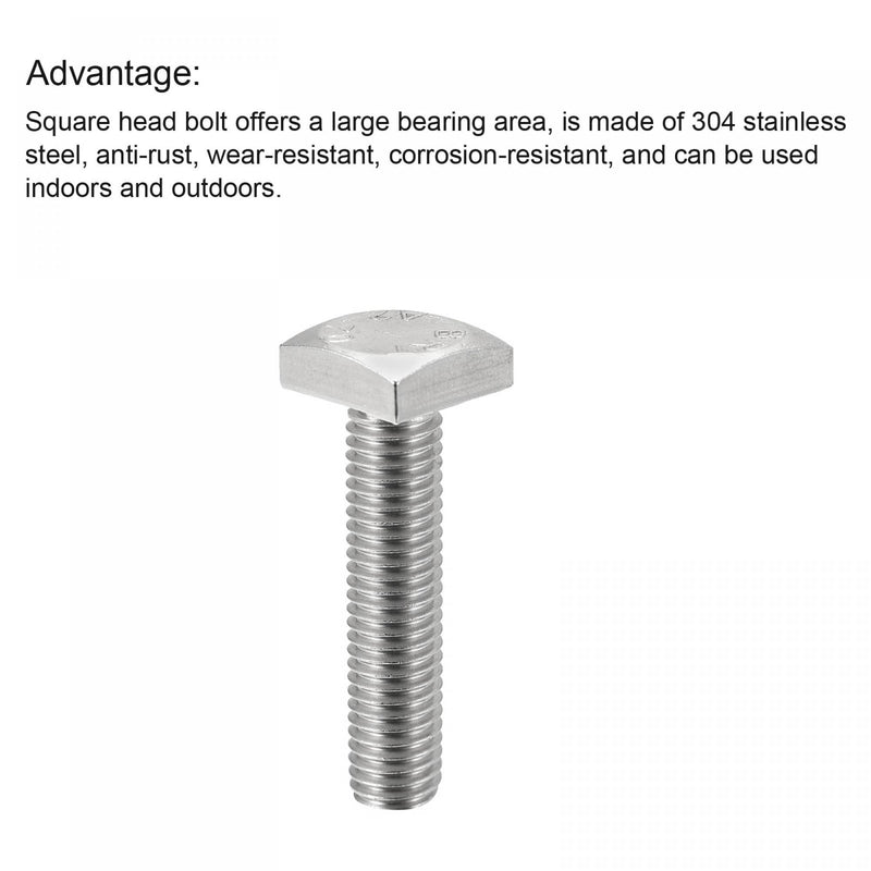 [Australia - AusPower] - uxcell Square Head Bolt, 2pcs M6x25mm Fully Thread 304 Stainless Steel Grade C Square Machine Screws 