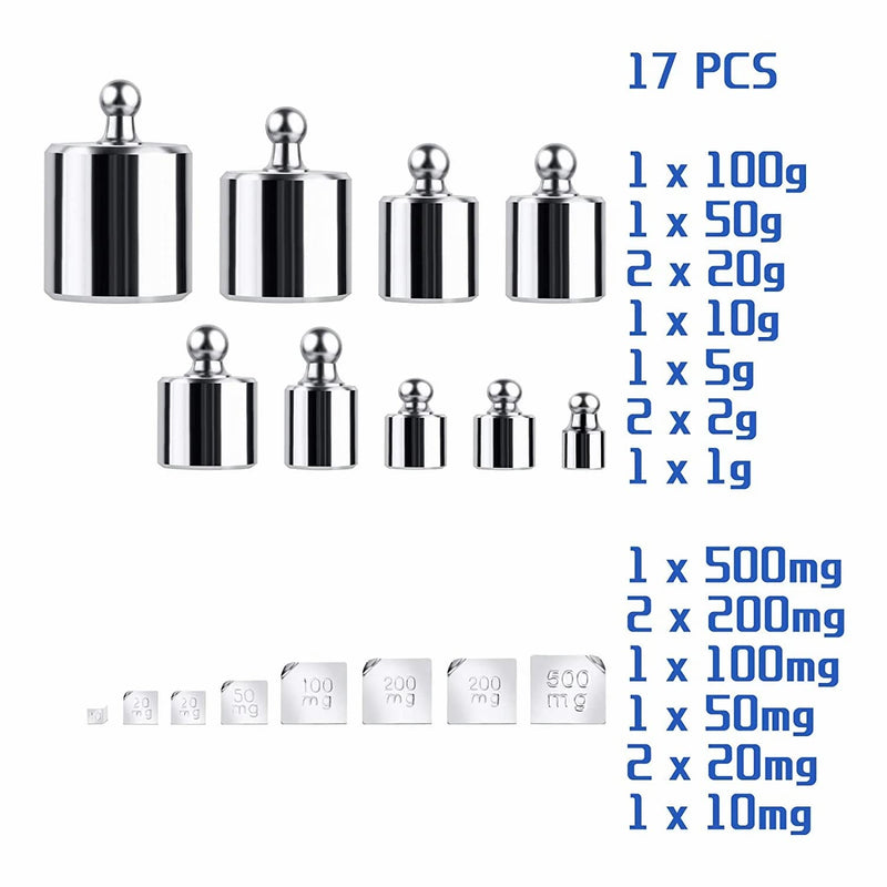 [Australia - AusPower] - GOTOTOP 17Pcs Calibration Weight Kit 211.1g 10mg-100g Grams Precision Scale Calibration Weight Set Test Jewelry Scale 