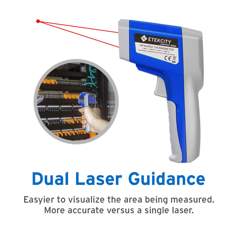 [Australia - AusPower] - Etekcity Infrared Thermometer 1022D (Not for Human) Dual Laser Temperature Gun Non-contact-58℉~1022℉ (-50℃ ~ 550℃) with Adjustable Emissivity & Max Measure, Standard Size, Blue & Gray 