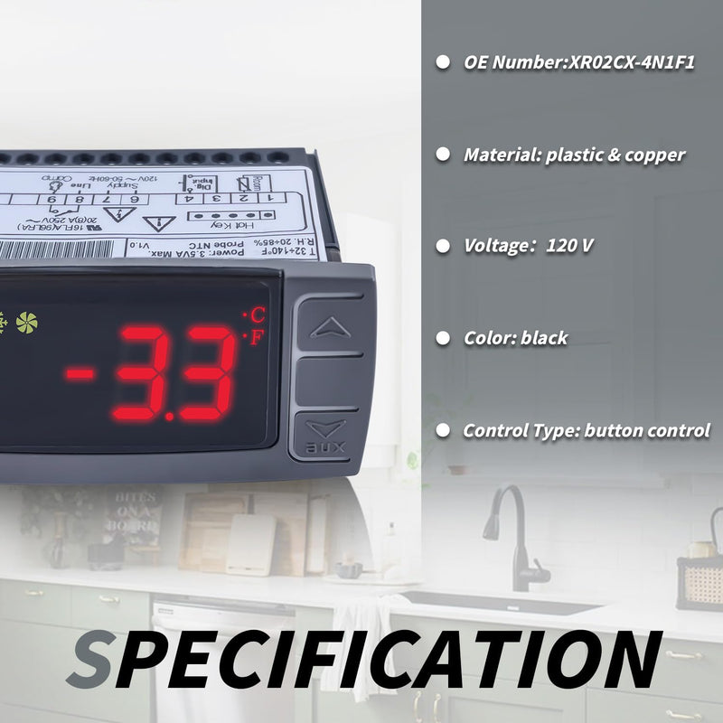 [Australia - AusPower] - XR02CX-4N1F1 Temperature Control with Temperature Sensor Probes 120V/Digital Thermostat Controller Off Cycle Defrost for Refrigerators-Freezers-Heating Appliances 