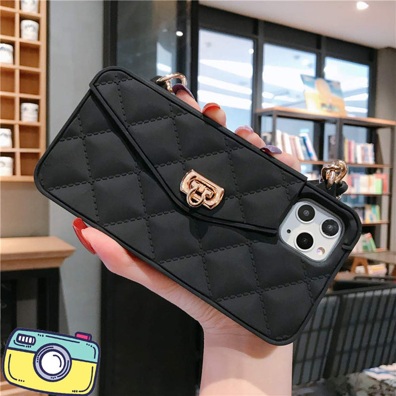 [Australia - AusPower] - UnnFiko Wallet Case Compatible with iPhone 15 Pro Max, Cute Light Luxury Bag Design, Purse Flip Card Pouch Cover Soft Silicone Case with Handstrap Long Shoulder Strap (Black, iPhone 15 Pro Max) Black 