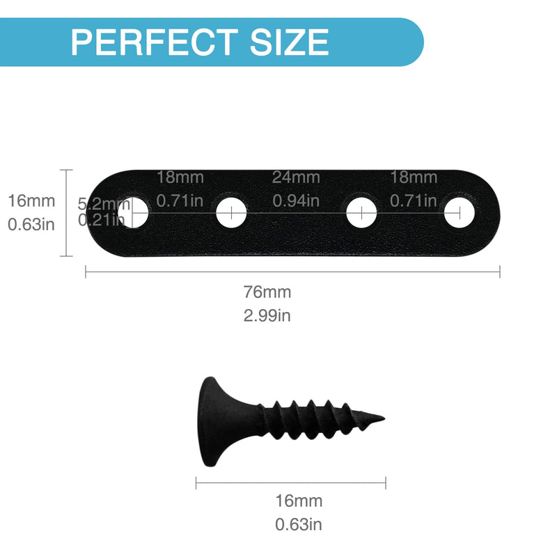 [Australia - AusPower] - 14PCS Black Straight Flat Brace,Stainless Steel Sturdy Braces,Flat Metal Brace for Wood Furniture Chair Drawer Cabinet with 56PCS Screws (2.99 x 0.63 inch) Straight Brace_76 x 16 mm/2.99 x 0.63 inch 