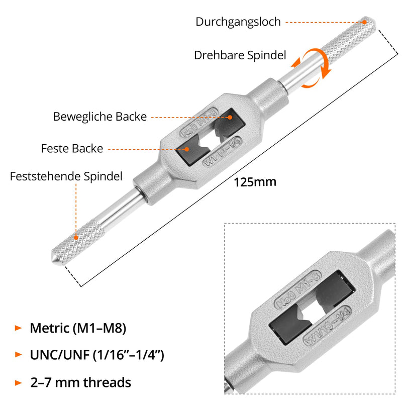 QWORK 11 Pieces Tap Drill Bit Set - HSS Tap M1-M3.5 with Adjustable Tap Wrench - Professional Tap Set for Soft Metals, Wood and Plastic