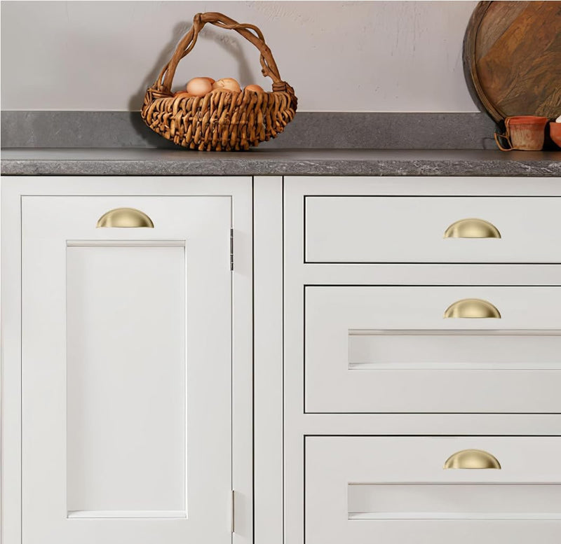 khtumeware 10 Pack 4" Drawer Pulls Brushed Brass Cabinet Cup Pulls Kitchen Hardware Cabinet Handles Drawer Handles Knobs 4 inch Hole Center 4"(102mm) Hole Center 10-pack