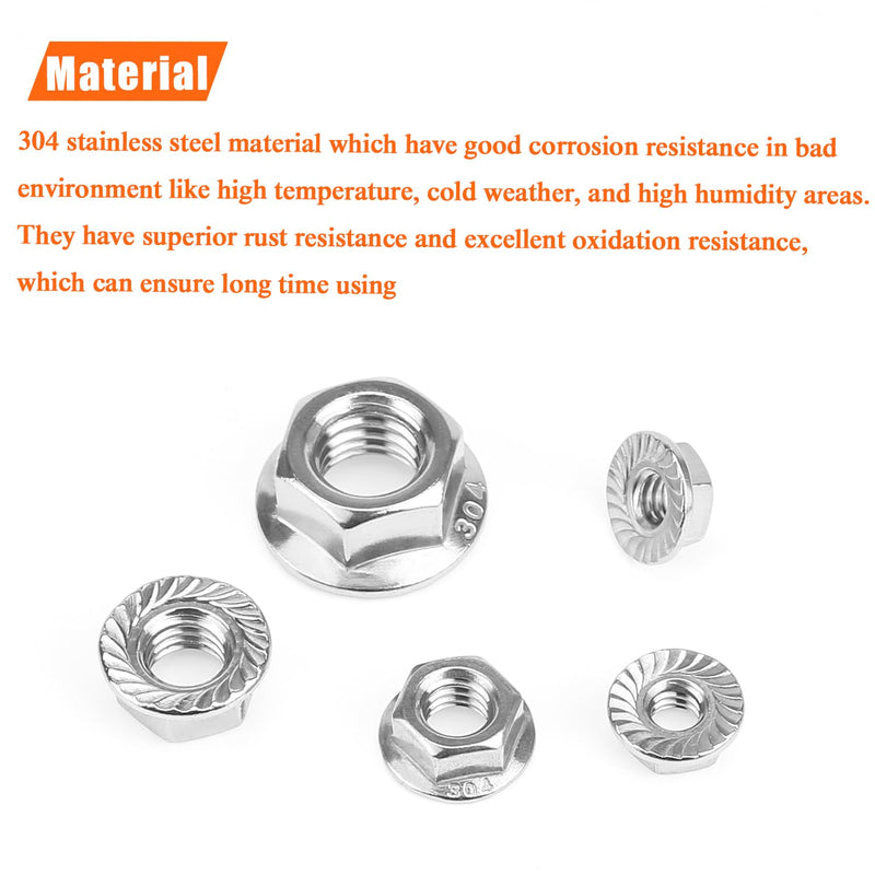 [Australia - AusPower] - 38 Pieces 4 Sizes Flange Nuts, Serrated Flange Hex Lock Nuts Assortment Kit, 304 Stainless Steel (1/4"-20 5/16"-18 3/8"-16 1/2"-13) 38 Pieces 4 Sizes 