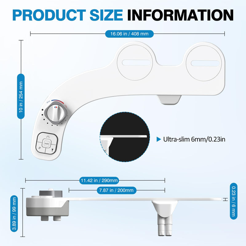 Non-Electric Bidet Attachment for Toilet, Ultra Slim Hot & Cold Water Bidet with Self-Cleaning Nozzle, Adjustable Water Pressure, Warm Water Feminine & Rear Wash (Requires Hot Water Line)
