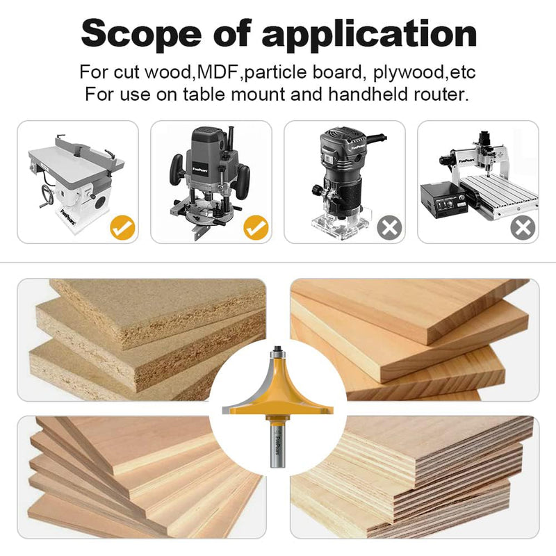 [Australia - AusPower] - FivePears 1-1/2" Radius Roundover Router Bit 1/2 Inch Shank, Round Over Router Bit for Edging Forming Rounding. 1-1/2" Radius - 1/2" Shank 1/2" Shank-Y 