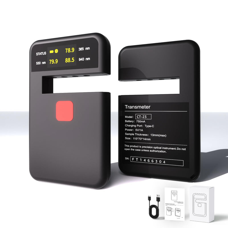 [Australia - AusPower] - Digital Tint Meter Handheld Window Tint Solar Film Transmission Meter Type-C Charge VLT UV IR Detection Transmittance Meter Automatic Calibration Auto Glass Solar Film Tester Max 1/2" Thickness 