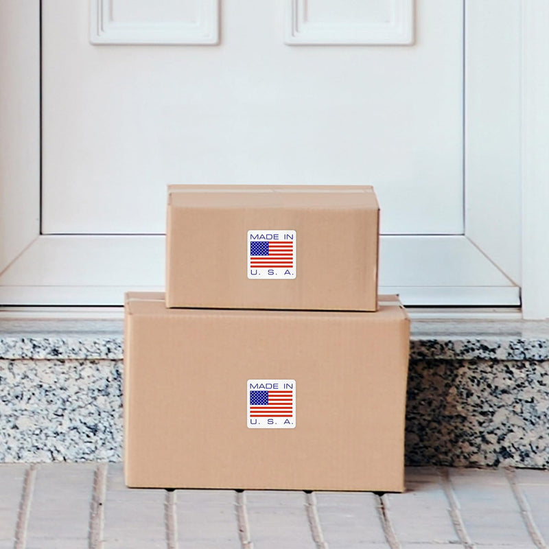 SmartSign (1000/Pack) Made in U.S.A Labels with Flag in Dispenser Box, 2 x 2 inch, Semi-Gloss Paper Stickers with Permanent Adhesive - for Shipping/Packaging/Transportation, Red/Blue/White, USA-Made