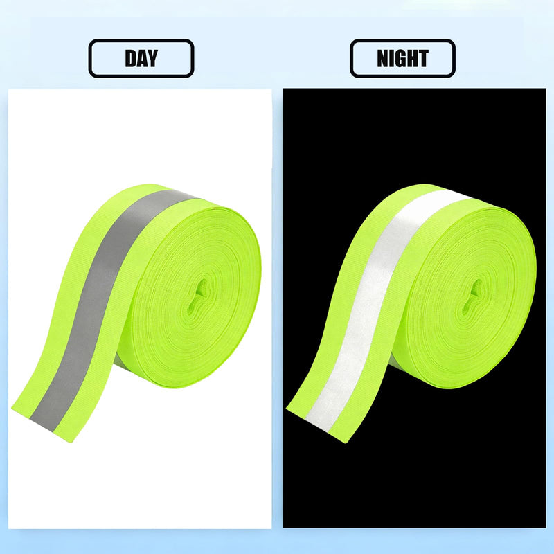Reflective Ribbon, 2-inch x 33ft high Visibility Fluorescent Strip, Equipped with 2cm Wide Silver Reflective Ribbon Safety Warning Webbing, Suitable for Raincoats, Clothing, Bags, and Cycling