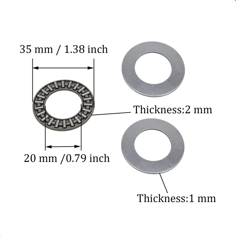 [Australia - AusPower] - 2 Sets AXK2035 Thrust Needle Roller Bearings with Washers 20mm Bore 35mm OD 2mm Width 20mmx35mmx2mm 2 
