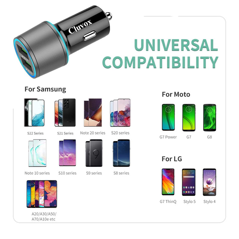 [Australia - AusPower] - Rapid USB C Car Charger, Compatible for Samsung Galaxy S24/S23/S22/S21/Note 20/Ultra/10/Plus/9/8/S20/S10+/S10e/S9/S8/A50/A70, Quick Charge 3.0 Dual USB 18W Fast Car Charger+ Type C Cable 3.3ft Dark Grey 3.3ft cable 
