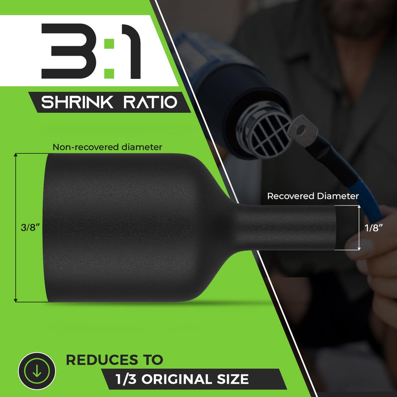 [Australia - AusPower] - GearIT 3/8 inch Heat Shrink Tubing - 3:1 Ratio Adhesive Lined, Marine-Grade Waterproof Industrial Shrink Wrap, Dual-Wall Tubing, UL Approved - 50FT Roll - Black 50 Feet - 3/8" 