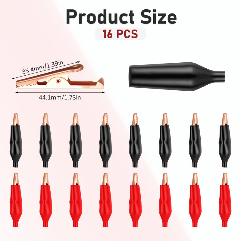 [Australia - AusPower] - 16 PCS Copper Alligator Electric Clips Black & Red Alligator Clips Electrical Soft Insulated Cover Alligators Clip Small Alligators Soft Electric Test Clip for Solder 