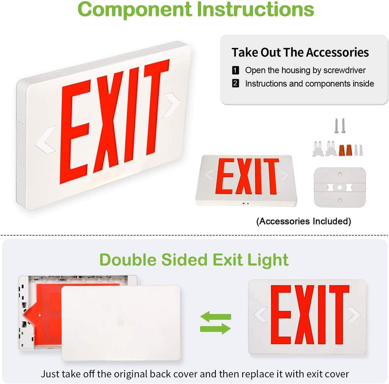 Ultra Slim LED Exit Sign, Red Letter Emergency exit Lights, 1.6W, 10lumens Universal Mounting Double Face (1-Pack)