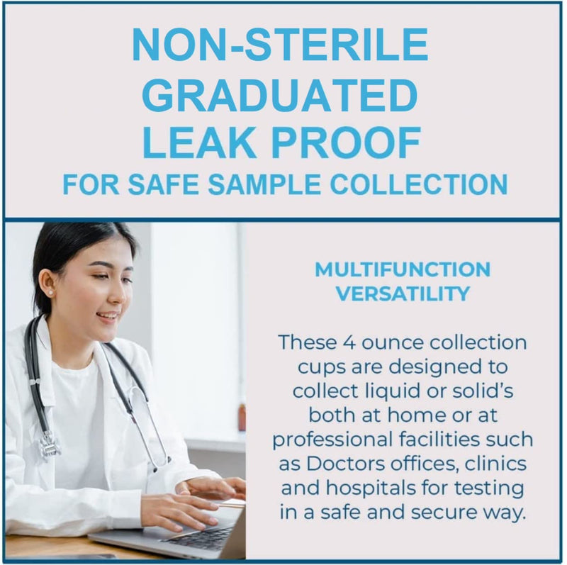 [Australia - AusPower] - Specimen Cups with Leak Proof Screw on Lids - 4oz [Pack of 25] Clear Non-Sterile Urine Sample Jars - Containers for Safe Pee, Stool, Semen Sample Collection for Testing (25) 