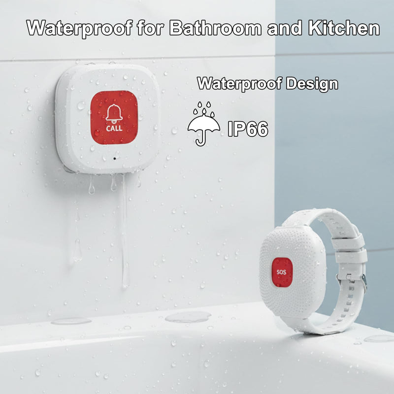 Wireless Caregiver Pager Life Alert System for Seniors No Monthly Fee, Wi-Fi APP Control Medical Alert Systems for Seniors at Home, Waterproof Call Button for Elderly, Patients, Disabled 1 Receiver+1 Button+1 Watch