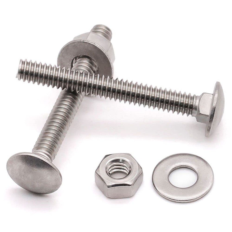 [Australia - AusPower] - 1/2-13 x 3-1/2" (4 Sets) Stainless Steel Square Neck Carriage Bolts with Nuts and Washers, Full Thread, No Coating Plain Finish, Coarse Thread UNC, Stainless Steel 304 (18-8) 1/2-13 x 3-1/2" 4 