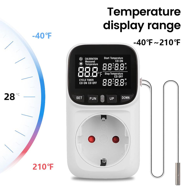 [Australia - AusPower] - Diymore Digital Plug in Thermostat Outlet Temperature Controller Electric Digital Thermostat Heating Cooling Mode Timer Socket 120V Heating Cooling Control 110V 15A Celsius Fahrenheit Display 