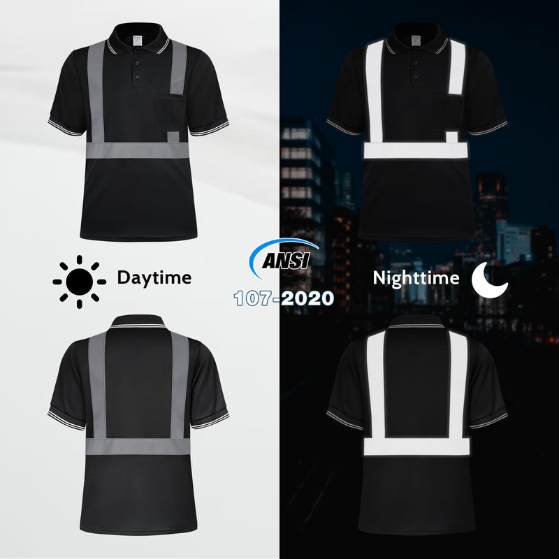 Hi Vis Polo Shirts for Men Construction Class 2 High Visibility Shirts, Reflective Safety T-Shirts for Men Women, Short Sleeve Work Shirts, Breathable, UPL-Black XL 1pc Black X-Large