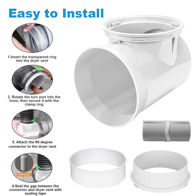 4 Inch Dryer Lint Trap Kit, Metal Lint Collector Box with 90° Elbow Connector, 2 Filter Screens, Exhaust Hose Clamps, Aluminum Foil Tape & Cleaning Brush 90°-black