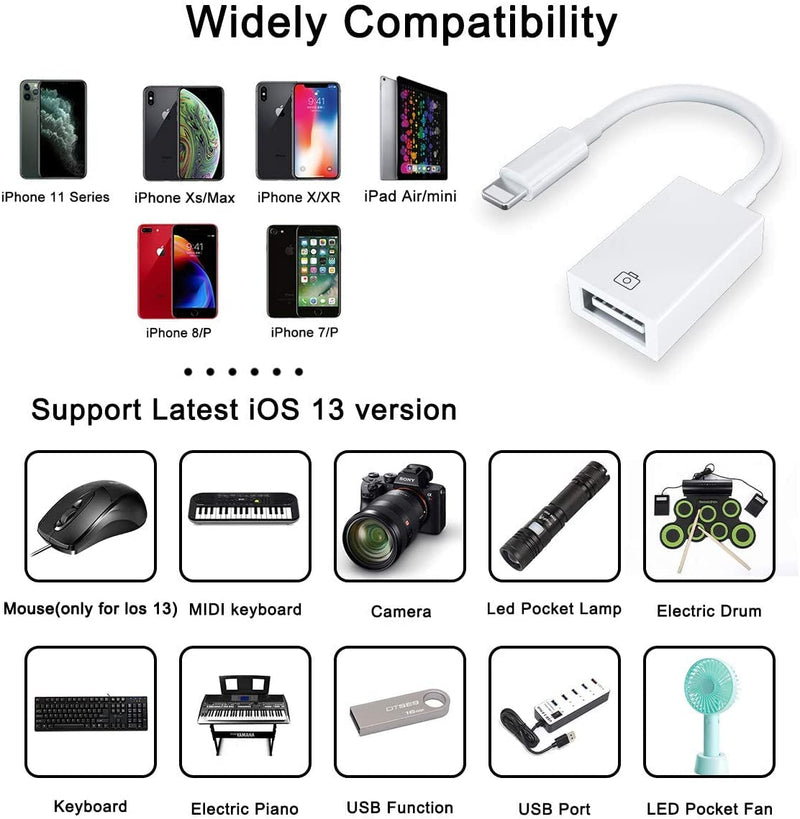 [Australia - AusPower] - 【Apple MFi Certified】 Lightning to USB Camera Adapter for iPhone/iPad, Female USB 3.0 OTG Cable Adapter Support Connect Camera,USB Flash Drive,Card Reader,MIDI Keyboard, Mouse USB to Lightning 