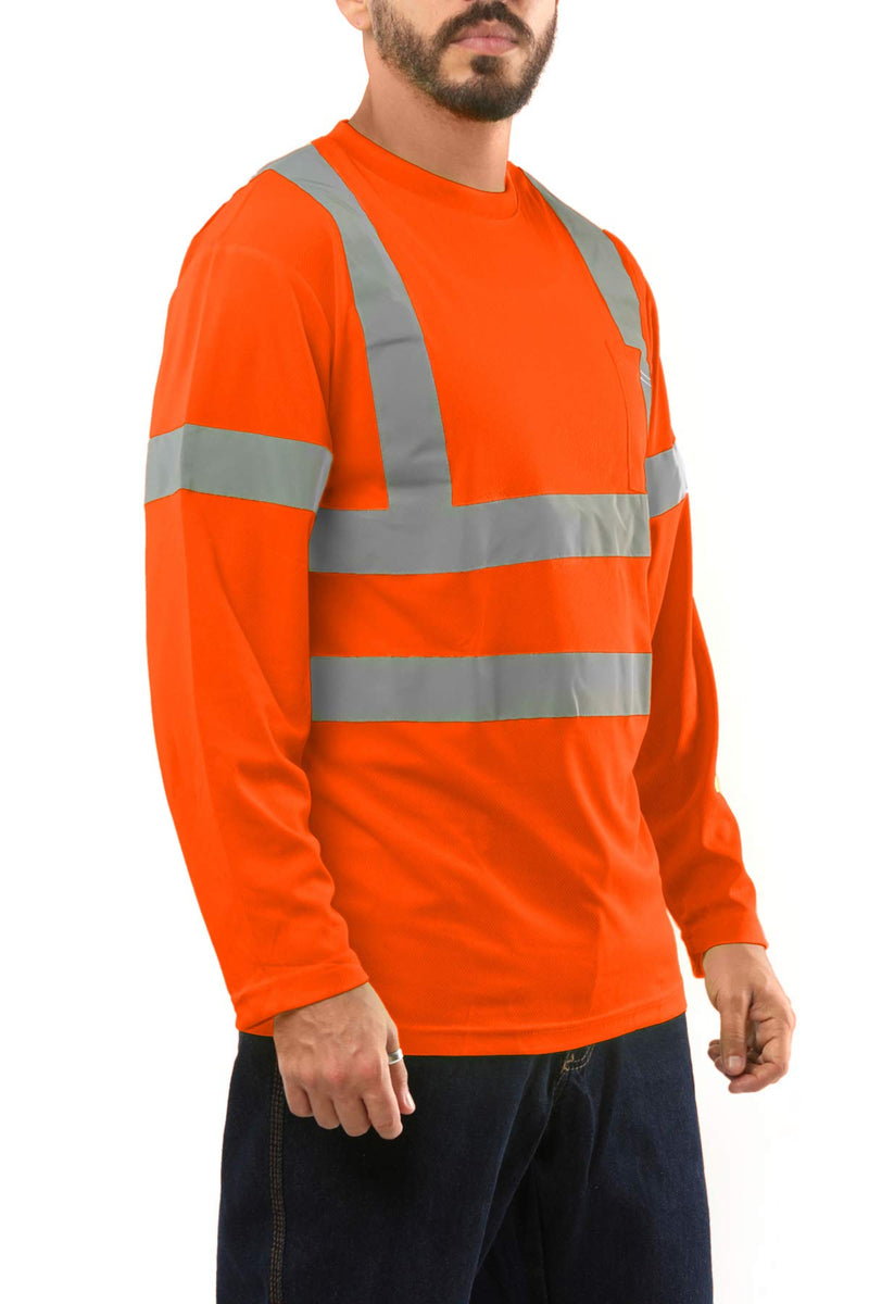 Kolossus Hi Vis Construction Shirts for Men Long Sleeve Reflective Safety Work Shirt Front Pocket Yellow Orange Class 3 X-Large