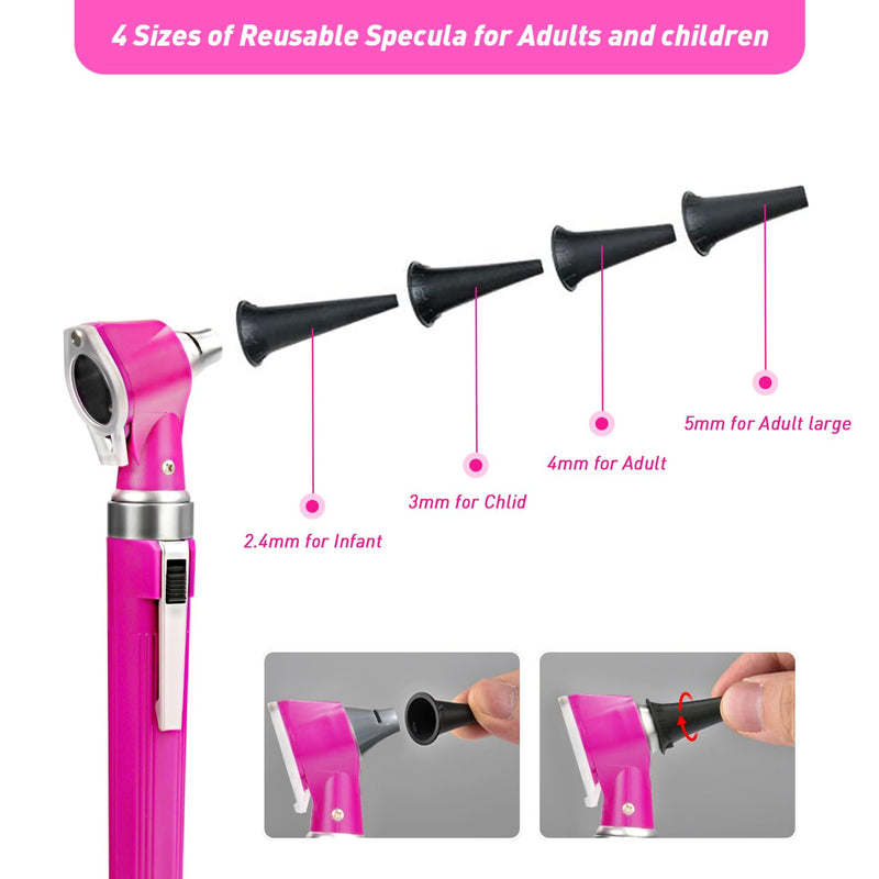 Scian Otoscope - Ear Scope with Light, Pocket Ear Diagnostic Kit with 3X Magnify Lens & 8 Speculum Tips for Kids,Elders,Dogs,Home Use (Pink) Pink