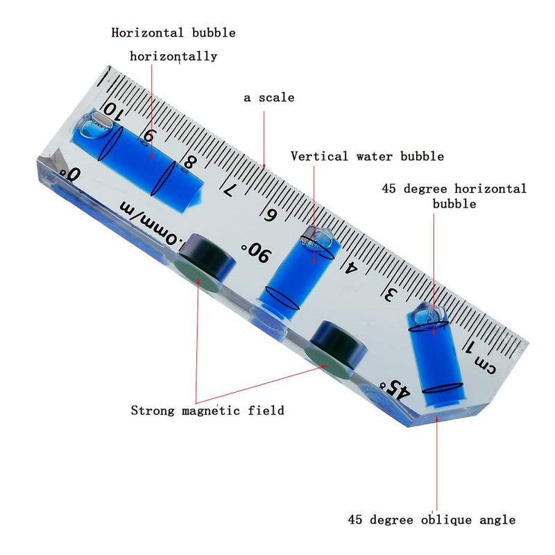 [Australia - AusPower] - Magnetic Level Tool with Angle Gauge, 45 Degree Board, Bubble Level with Strong Magnets, Mini Water Scale for Construction (102mm) 102mm 