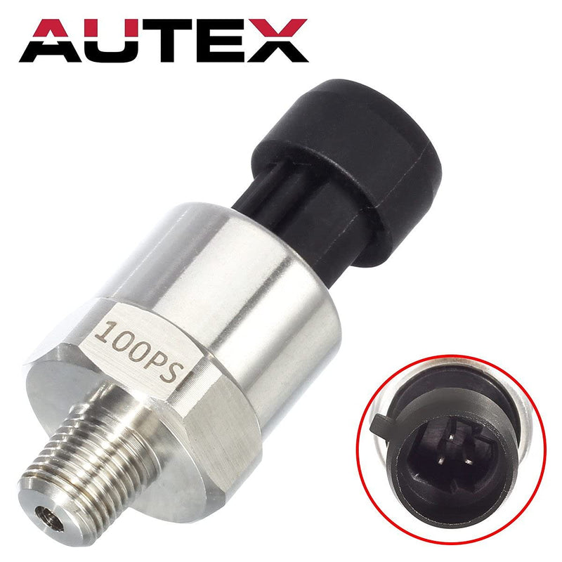 AUTEX 100psi Pressure Transducer Sensor, 0-100 Psi Pressure Sender 1/8" -27 NPT Oil Pressure Transmitter 316 Stainless Steel with Connector Harness Kit For Oil Fuel Air Water Pressure