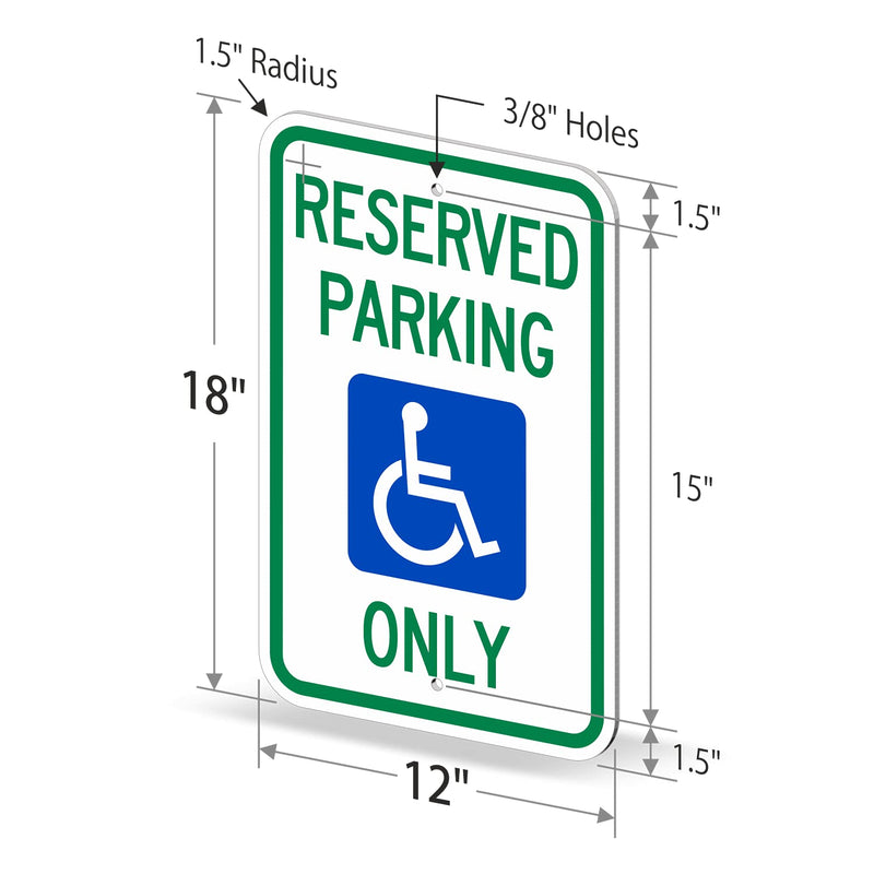 SmartSign "Reserved Parking Only" Handicap Parking Sign | 12" x 18" 3M Engineer Grade Reflective Aluminum 12" x 18" EG Reflective Aluminum