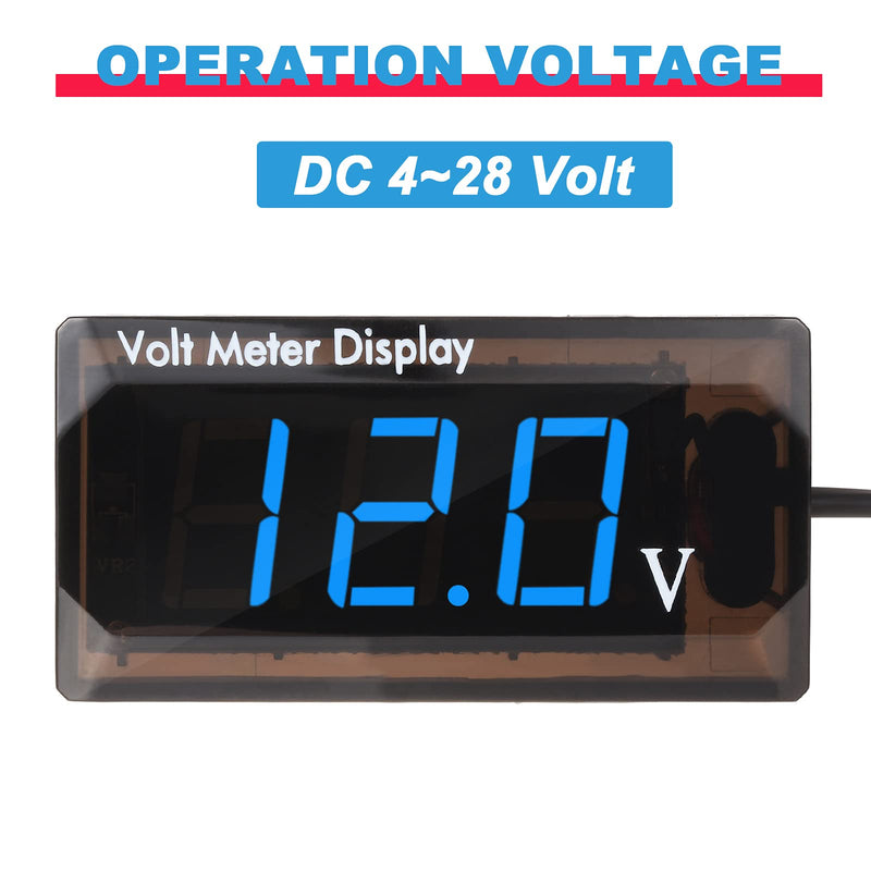 DC 12V Car Digital Voltmeter LED Display Voltage Measurement Car Digital Voltage Meter Panel 4-28V Voltmeter Display for Vehicle Motorcycle Truck ATV SUV (Blue) blue
