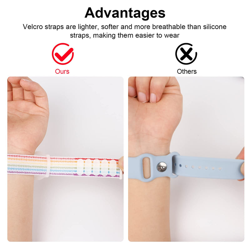 [Australia - AusPower] - Kids Wristband Compatible with Apple AirTag, Protective Case for Air Tag GPS Tracker Holder with Nylon Bracelet, Adjustable Anti Lost Watch Band for Toddler Child Elder (Rainbow A & Blue) Rainbow A & Blue 