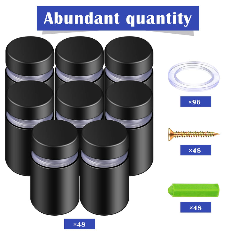 [Australia - AusPower] - 0.5 x 0.8 Inch Stainless Steel Standoffs Matte Black Standoffs Pack Standoff Screws Kit Wall Sign Standoffs for Advertising Board Hanging Acrylic Picture Frame (48 Pieces) 48 