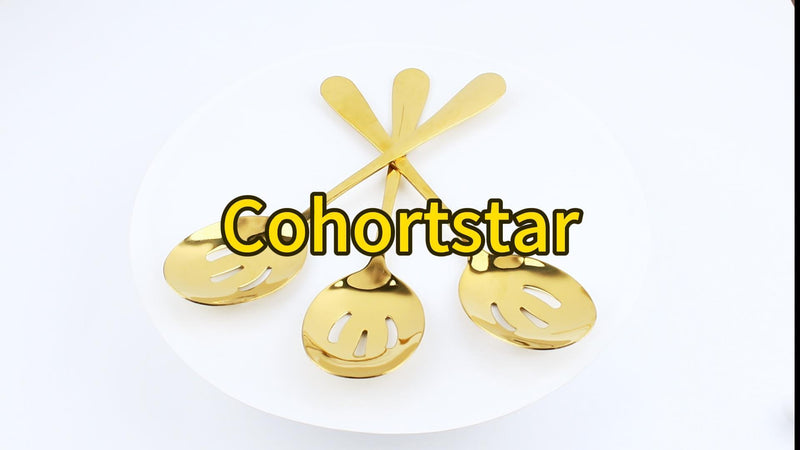 11PCS Stainless Steel Serving Utensils Set Large Slotted Spoons Food Tongs Serving Spoons Forks Multi-Purpose Gold Flatware for Buffet Dinner Party Catering Kitchen Entertaining (Gold)