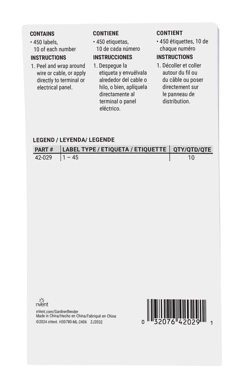 Gardner Bender 42-029 Pocket Wire Marker Booklet, White 1 - 45 Markers