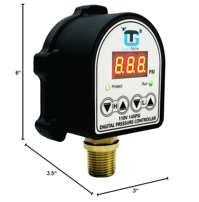 GamaTech 110V 145PSI Digital Adjustable Pressure Switch Controller for Water Pump and Air Pump, 1/2" Male NPT